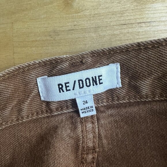 RE/DONE 70S Ultra High Rise‎ Stove Pipe Button Fly 100% Cotton Jeans Sz 24 Brown - Picture 7 of 14